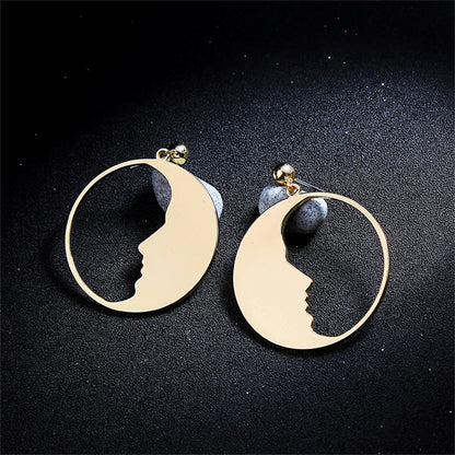 18K Gold-Plated Open Face Drop Earrings, gold drop earrings for women, vintage-inspired design, detail close-up