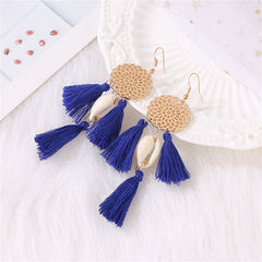 Navy Polyster & Shell 18K Gold-Plated Cowrie Tassel Openwork Drop Earrings