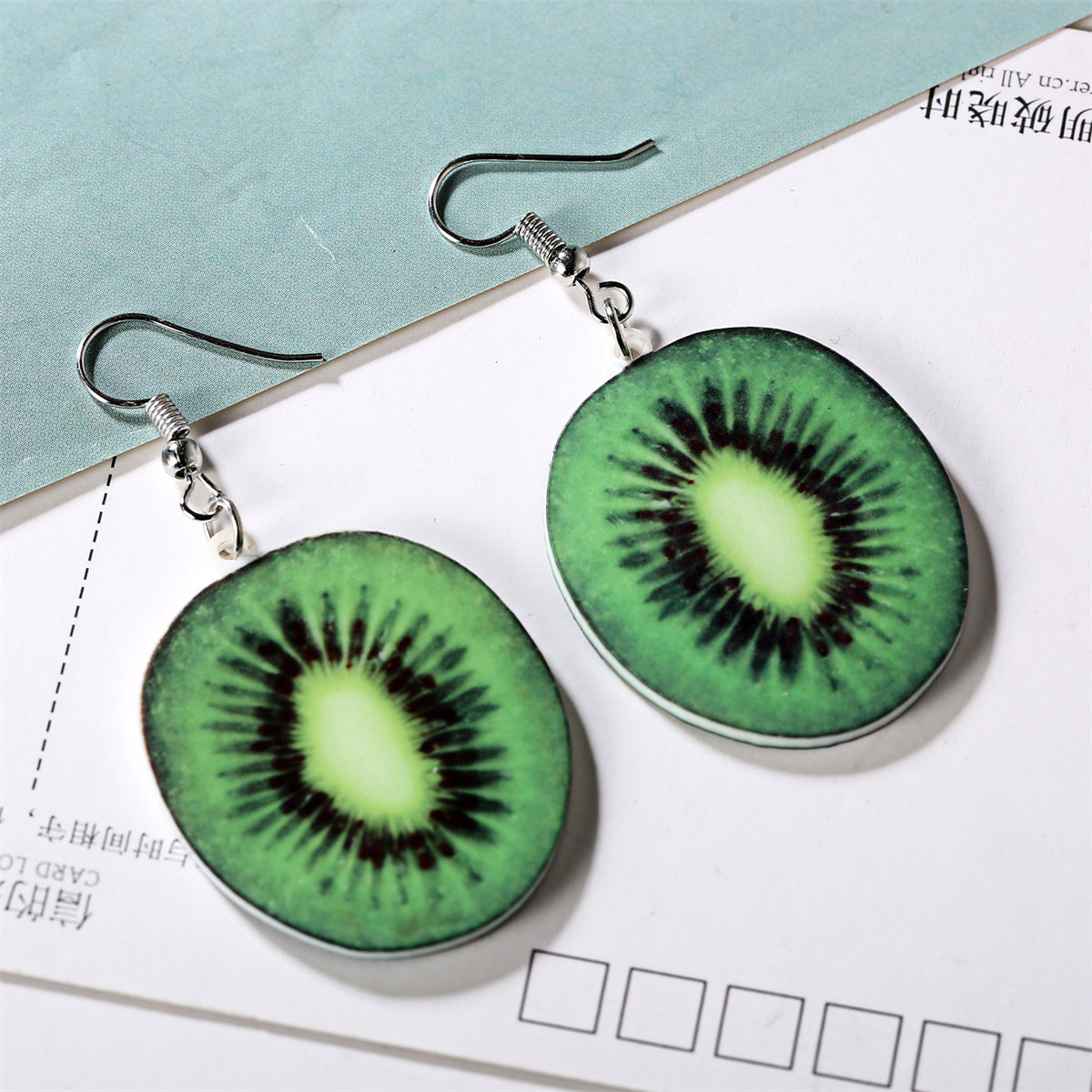 Green Acrylic & Silver-Plated Kiwifruit Drop Earrings