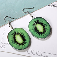 Green Acrylic & Silver-Plated Kiwifruit Drop Earrings