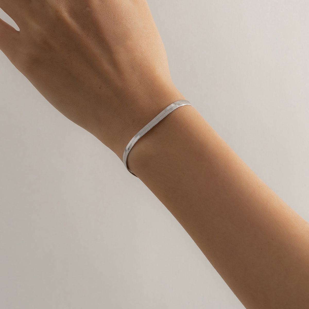 Silver-Plated Herringbone Chain Bracelet, silver bracelet for women, elegant gift for her, side view
