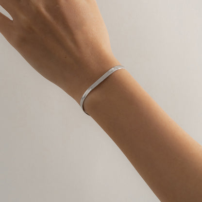 Silver-Plated Herringbone Chain Bracelet, silver bracelet for women, elegant gift for her, side view