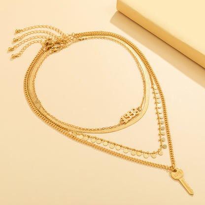 18K Gold-Plated 'Love 1998' Key Snake Chain Pendant Necklace Set, jewelry gift sets for women, lifestyle look