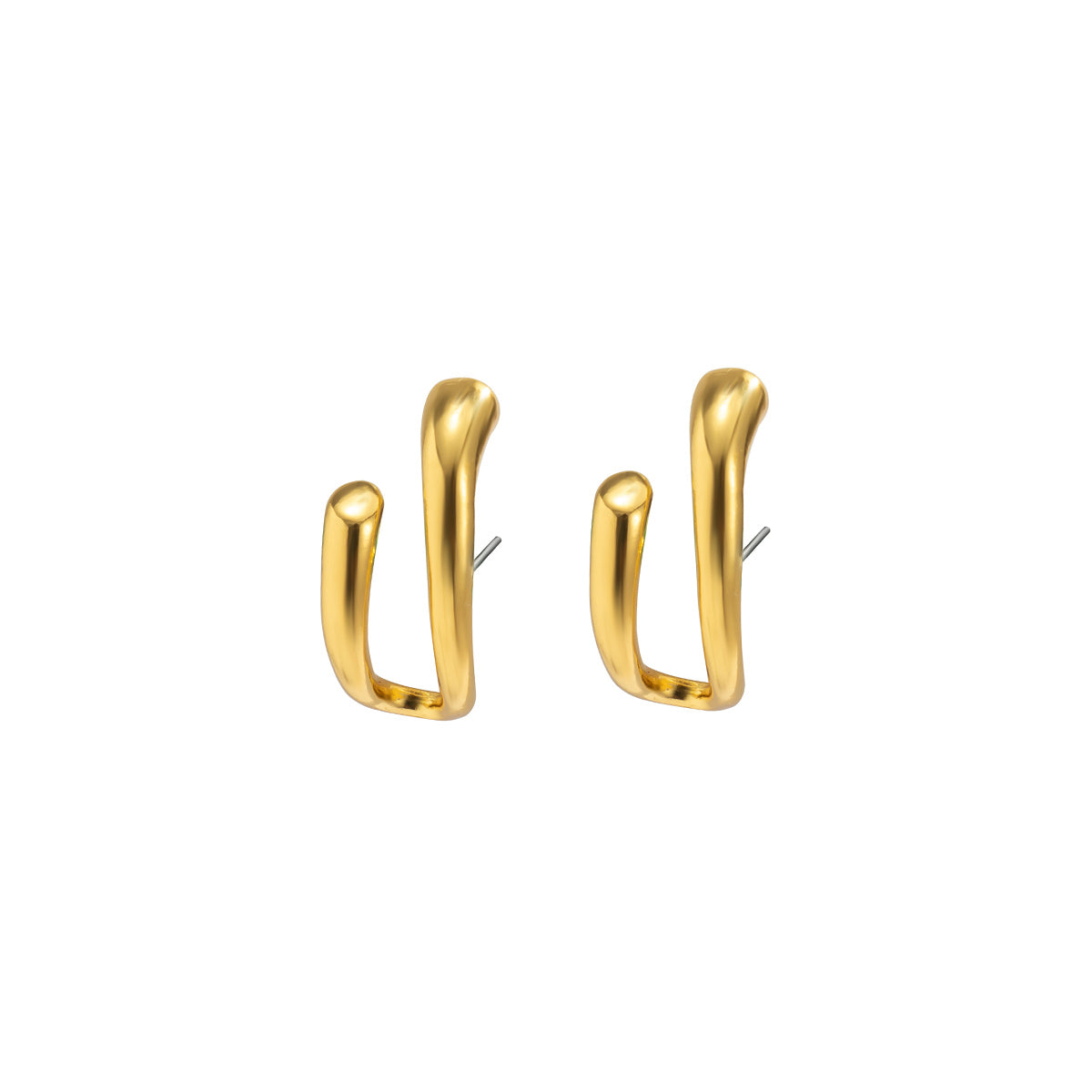 Elegant 18K gold-plated curved open stud earrings, showcasing a unique and stylish design for any occasion.