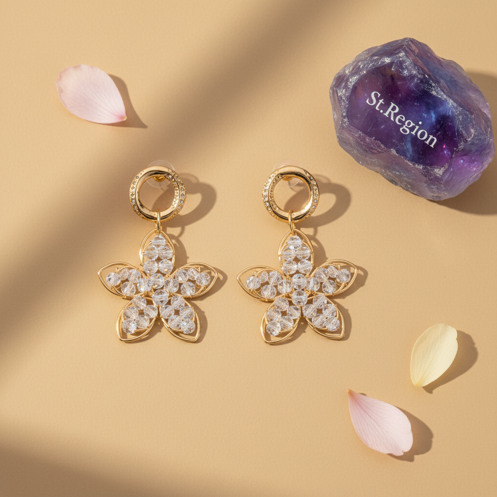 18K Gold-Plated Beaded Floral Drop Earrings - Street Region