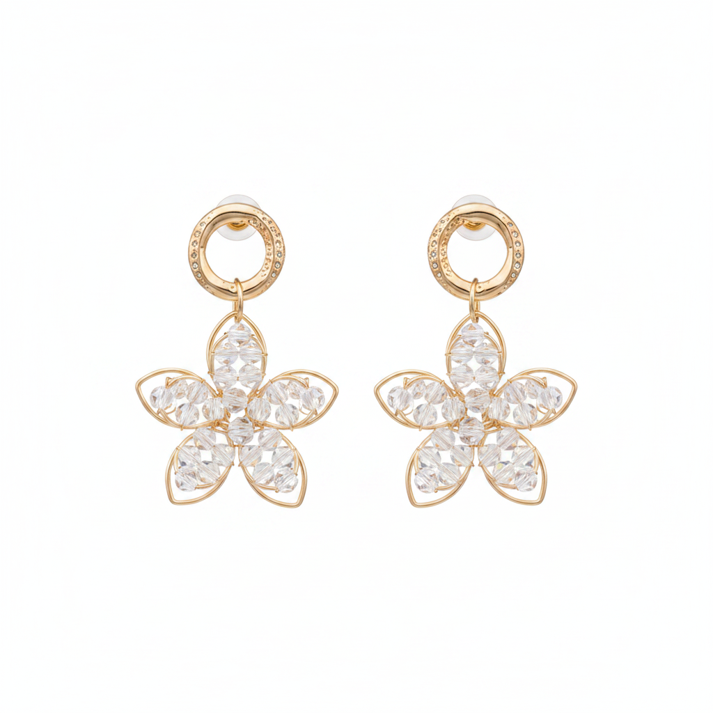 18K Gold-Plated Beaded Floral Drop Earrings - Street Region