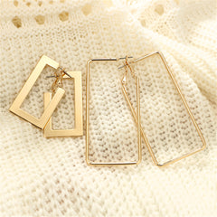 18K Gold-Plated Openwork Rectangle Drop Earrings Set