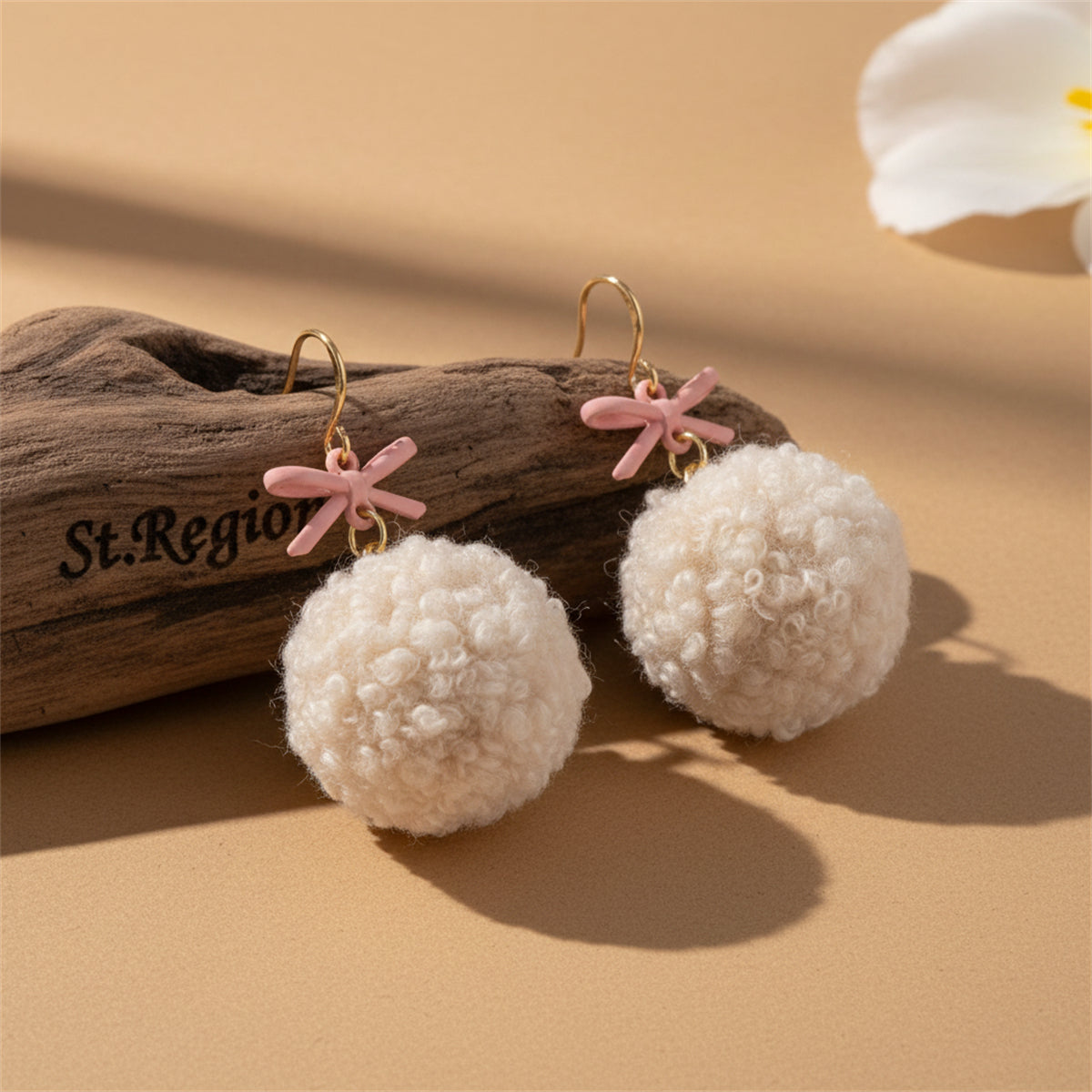 18K Gold-Plated & Pink Pompom Bow Ball Drop Earrings - Street Region