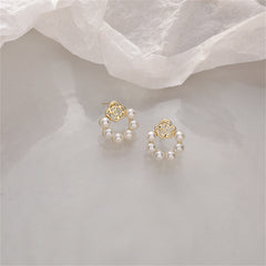 Pearl & 18K Gold-Plated Lotus Wreath Stud Earrings