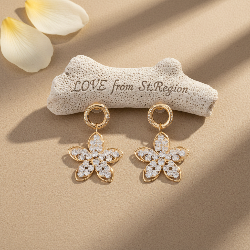 18K Gold-Plated Beaded Floral Drop Earrings - Street Region