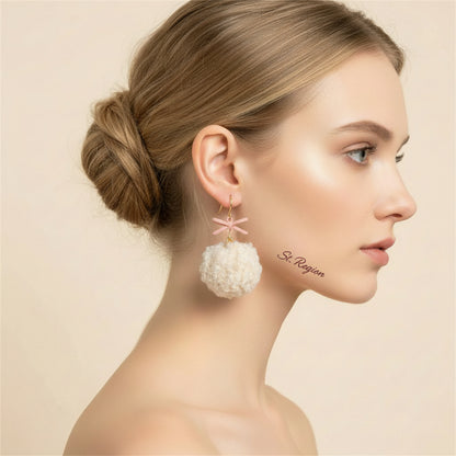 18K Gold-Plated & Pink Pompom Bow Ball Drop Earrings - Street Region