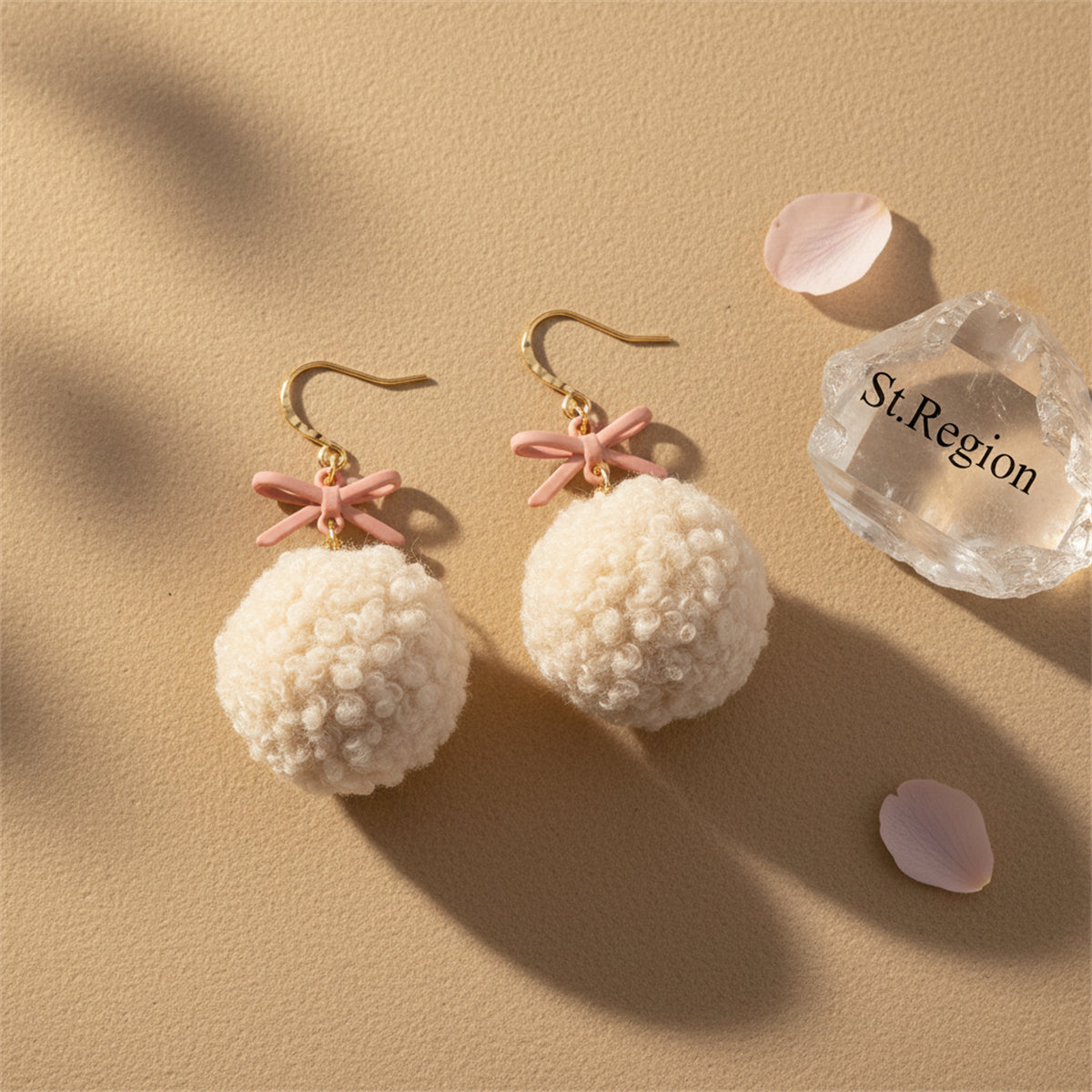 18K Gold-Plated & Pink Pompom Bow Ball Drop Earrings - Street Region