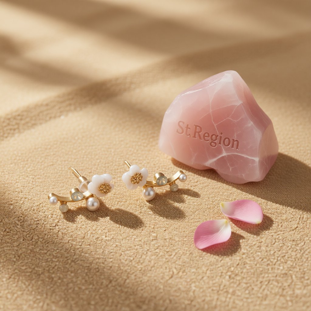 Shell and Pearl 18k Gold-Plated Flower Ear Climbers, everyday style, detail close-up