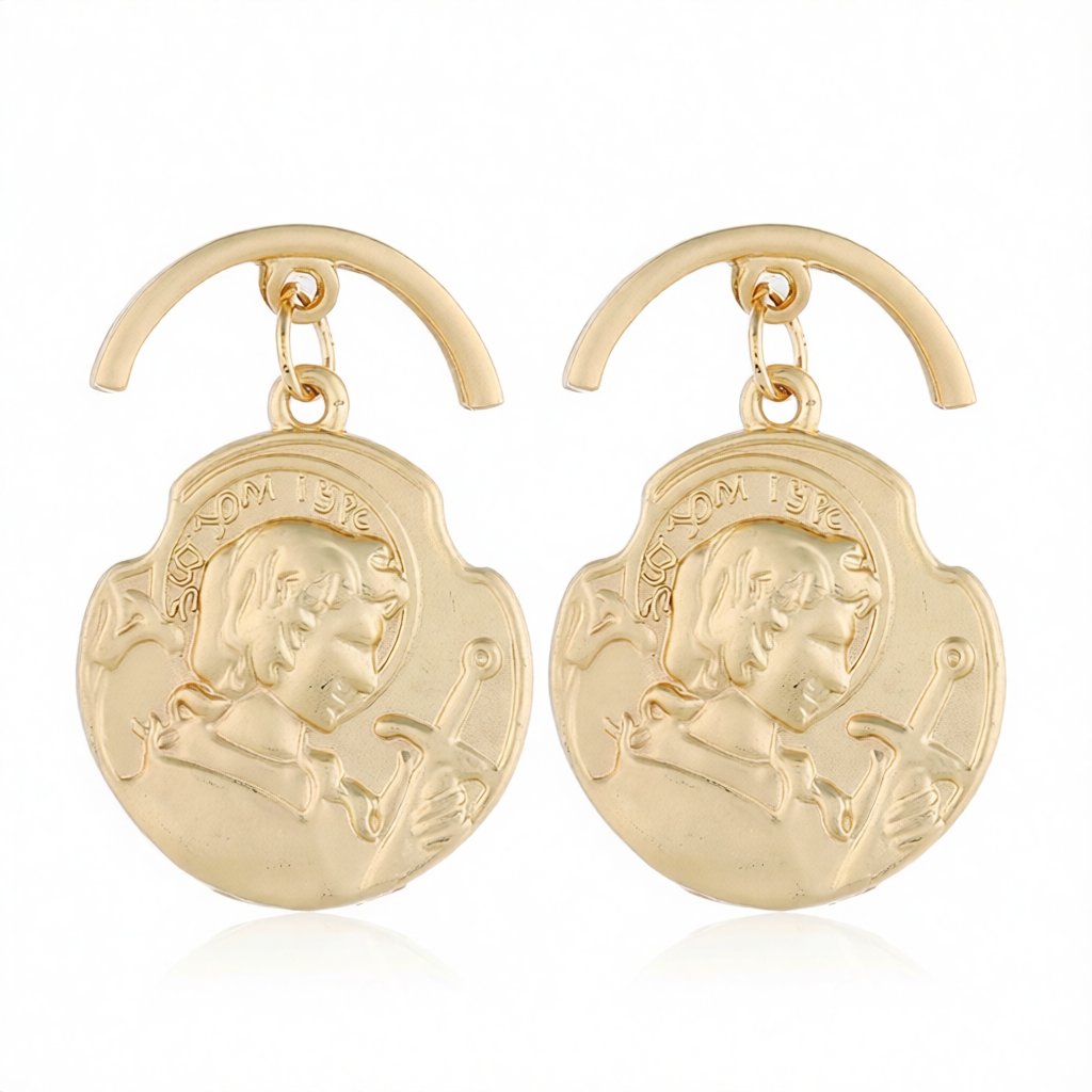18K Rose Gold-Plated Curved Coin Drop Earrings, rose gold drop earrings for women, dainty minimalist design, side view