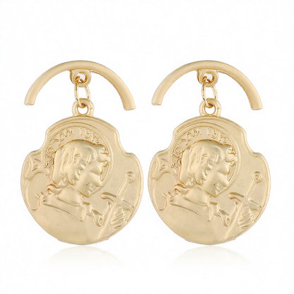 18K Rose Gold-Plated Curved Coin Drop Earrings, rose gold drop earrings for women, dainty minimalist design, side view