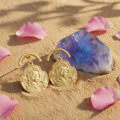 18K Rose Gold-Plated Curved Coin Drop Earrings, rose gold drop earrings for women, dainty minimalist design, detail close-up