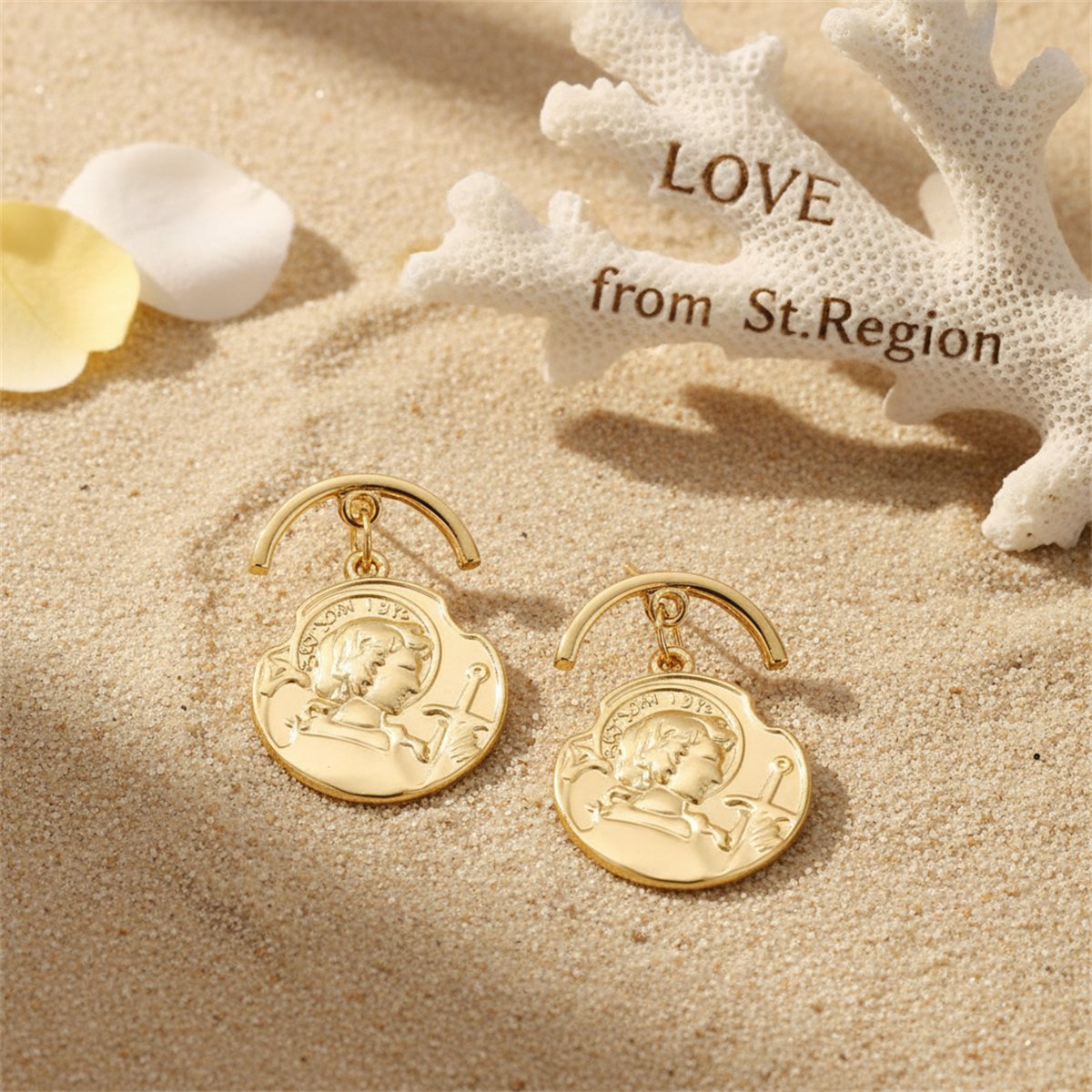 18K Rose Gold-Plated Curved Coin Drop Earrings, rose gold drop earrings for women, dainty minimalist design, lifestyle look