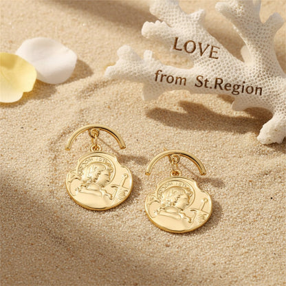 18K Rose Gold-Plated Curved Coin Drop Earrings, rose gold drop earrings for women, dainty minimalist design, lifestyle look