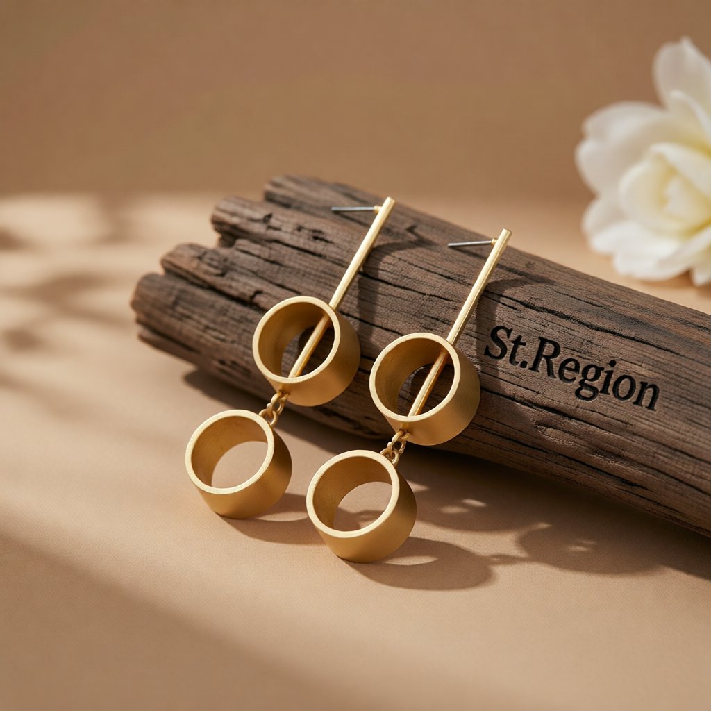 18K Gold-Plated Link Drop Earrings, gold drop earrings for women, elegant gift for her, front view