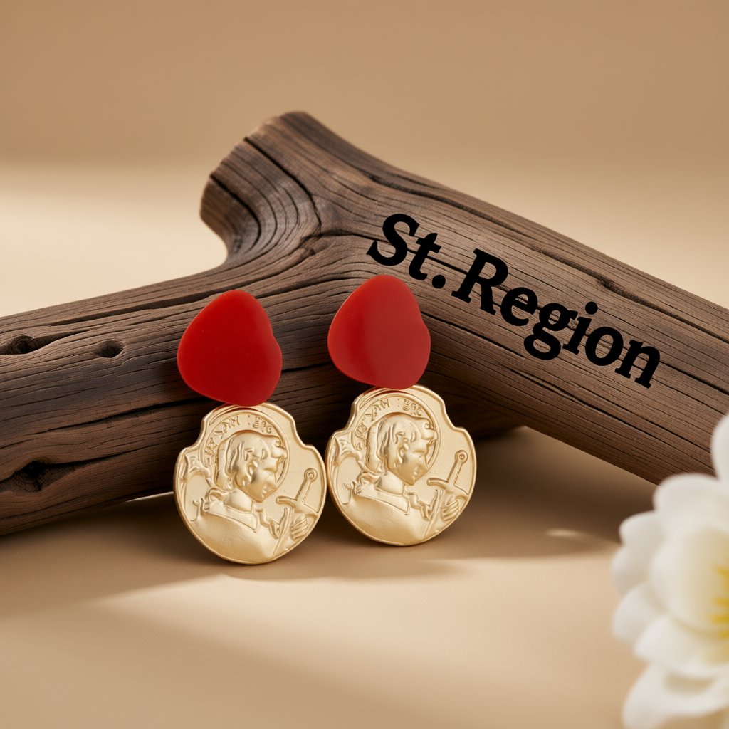 Enamel and 18K Gold-Plated Coin Drop Earrings, gold drop earrings for women, elegant gift for her, front view