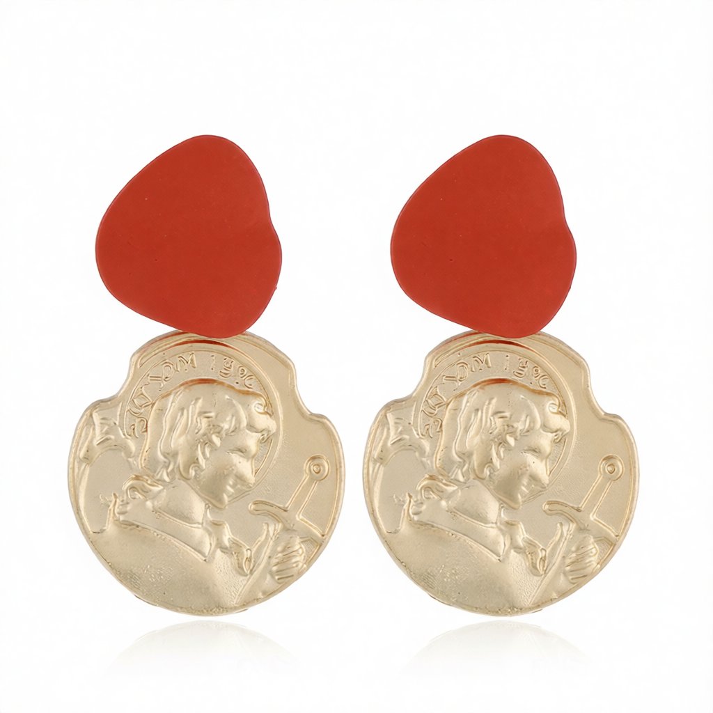 Enamel and 18K Gold-Plated Coin Drop Earrings, gold drop earrings for women, elegant gift for her, side view