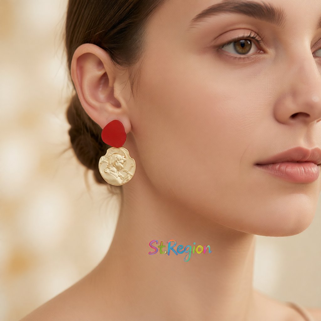 Enamel and 18K Gold-Plated Coin Drop Earrings, gold drop earrings for women, elegant gift for her, styled look