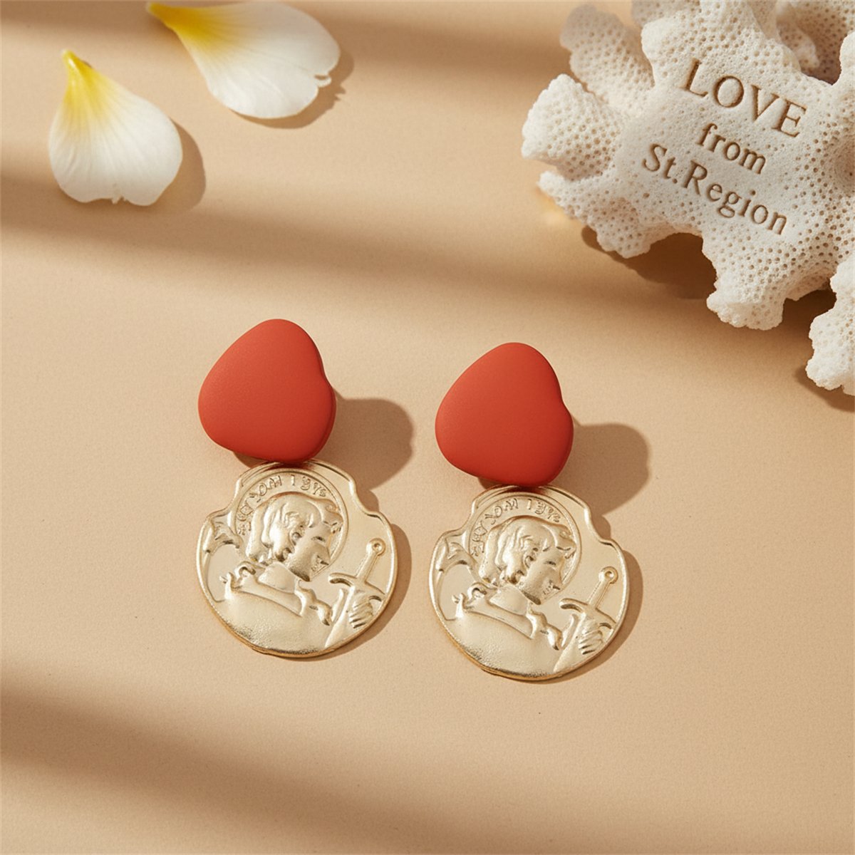 Enamel and 18K Gold-Plated Coin Drop Earrings, gold drop earrings for women, elegant gift for her, lifestyle look