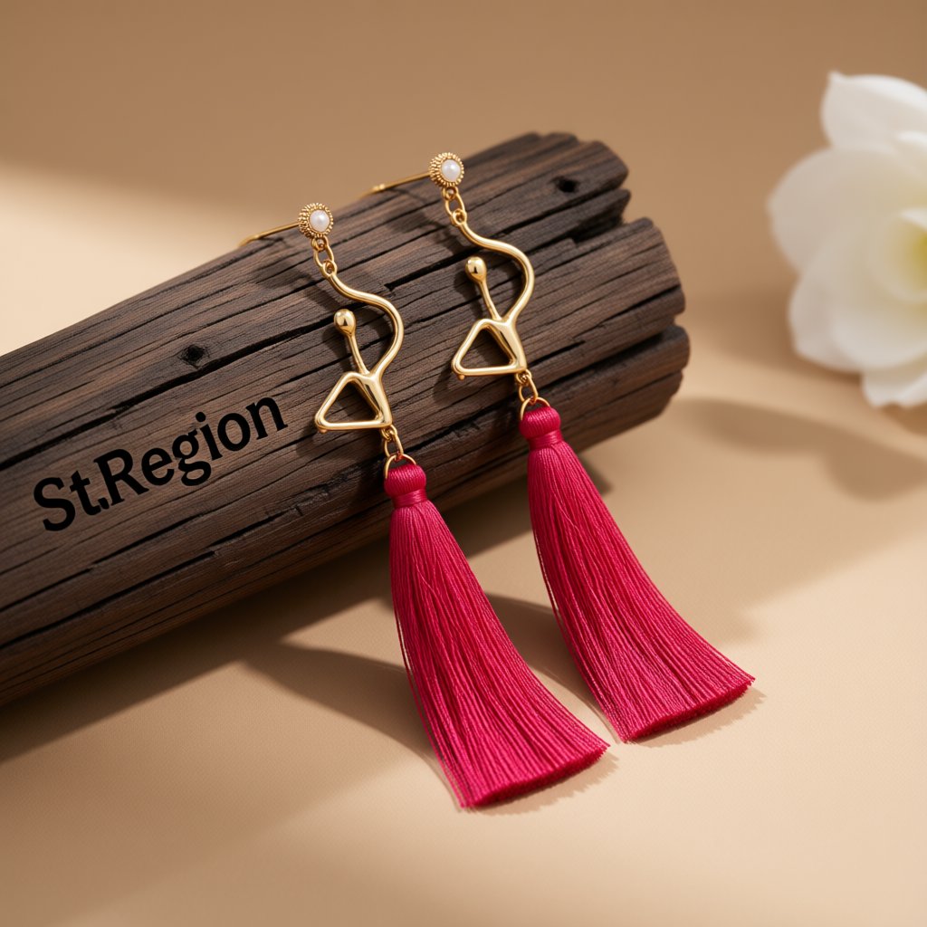 Pearl and Polyster 18K Gold-Plated Figure Tassel Drop Earrings, gold drop earrings for women, front view