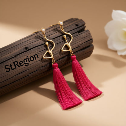 Pearl and Polyster 18K Gold-Plated Figure Tassel Drop Earrings, gold drop earrings for women, front view