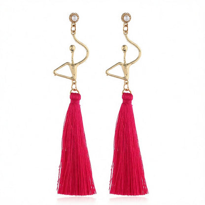 Pearl and Polyster 18K Gold-Plated Figure Tassel Drop Earrings, gold drop earrings for women, elegant gift for her, side view