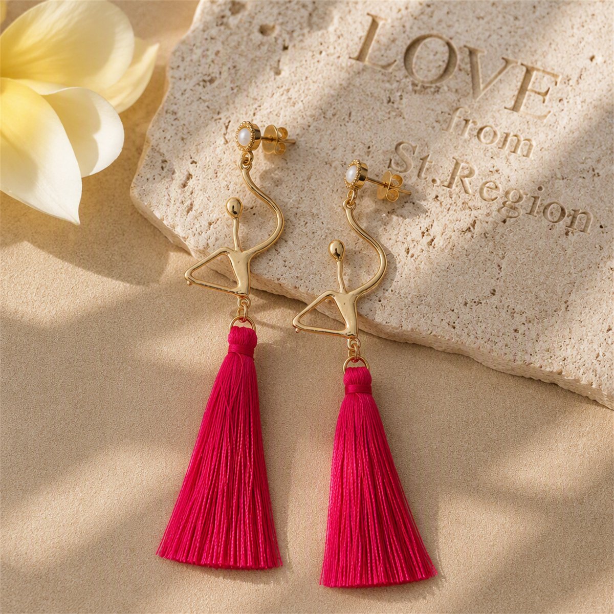 Pearl and Polyster 18K Gold-Plated Figure Tassel Drop Earrings, gold drop earrings for women, lifestyle look