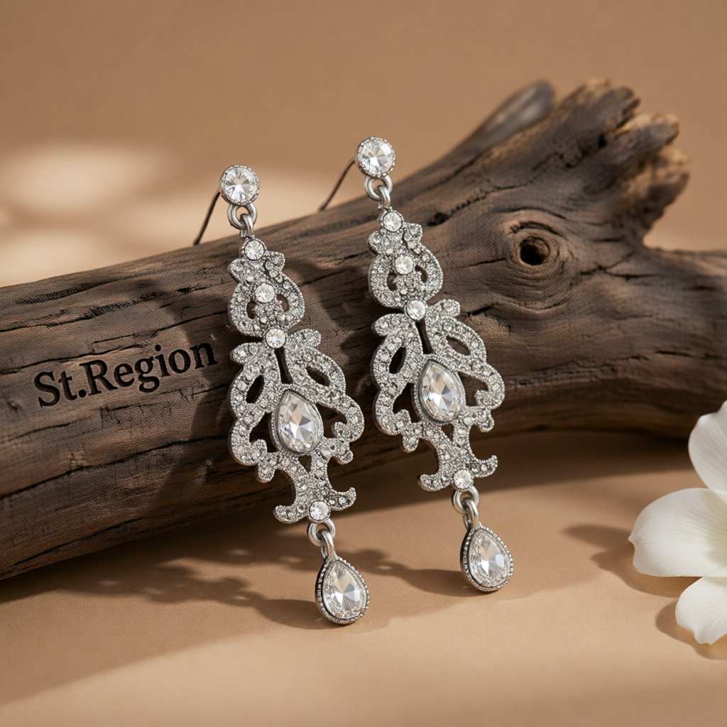 Crystal and Cubic Zirconia Drop Statement Earrings, drop earrings for women, elegant gift for her, front view