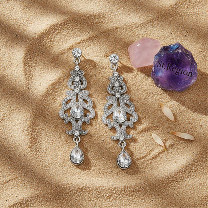 Crystal and Cubic Zirconia Drop Statement Earrings, drop earrings for women, elegant gift for her, detail close-up