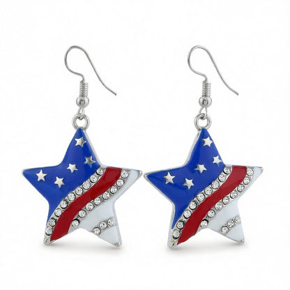 Cubic Zirconia and Silver-Plated Flag Star Drop Earrings, silver drop earrings for women, elegant gift for her, side view