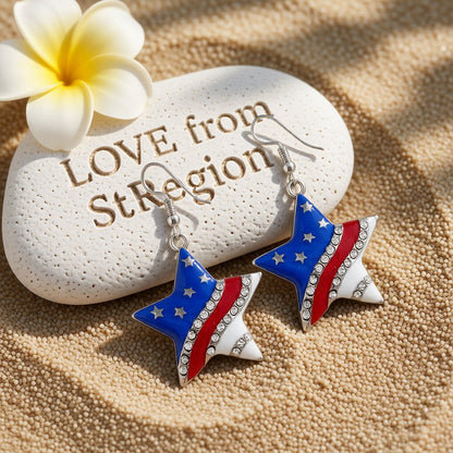 Cubic Zirconia and Silver-Plated Flag Star Drop Earrings, silver drop earrings for women, lifestyle look
