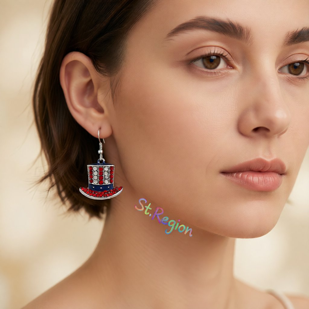 Red Cubic Zirconia and Silver-Plated Top Hat Drop Earrings, silver drop earrings for women, botanical inspired, styled look
