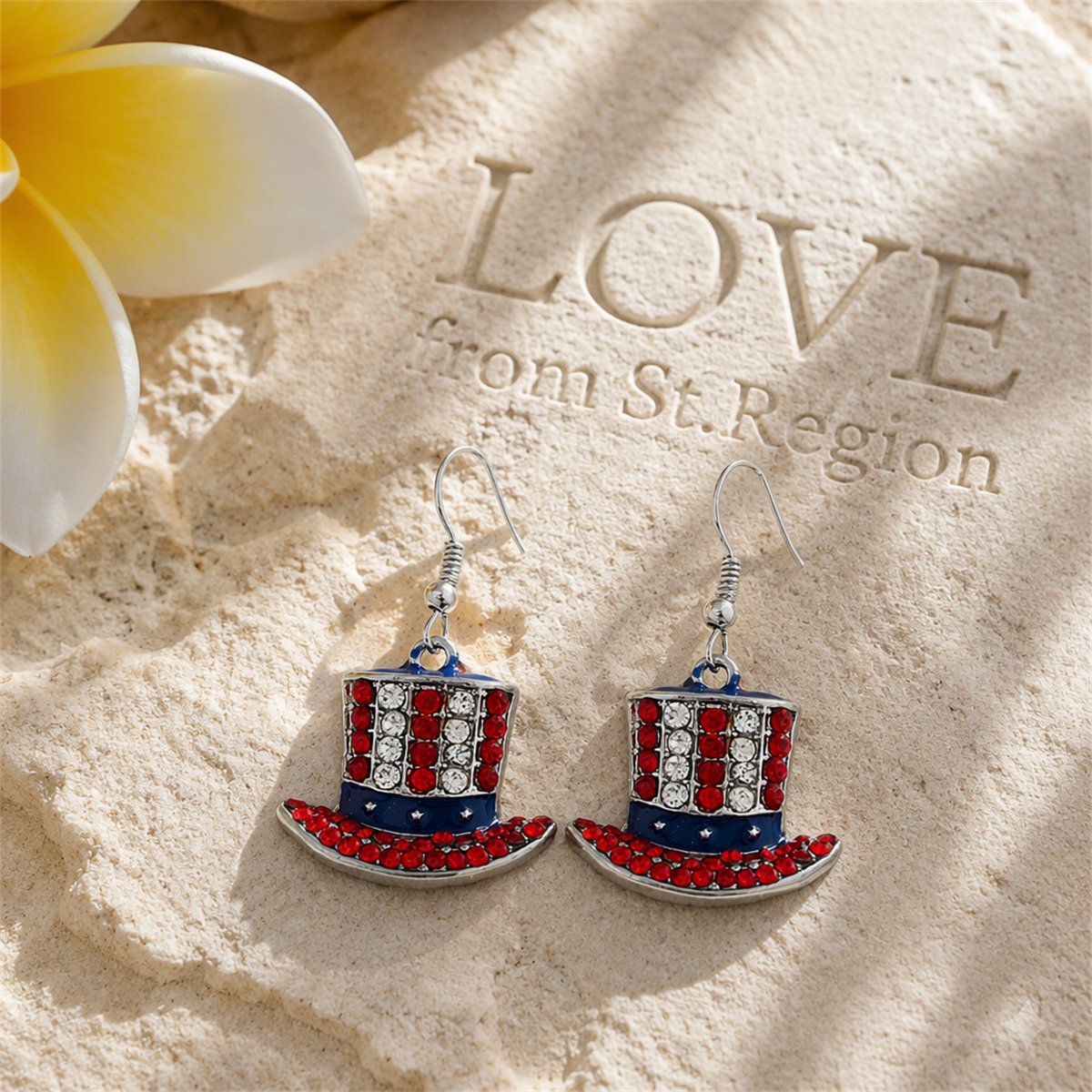 Red Cubic Zirconia and Silver-Plated Top Hat Drop Earrings, silver drop earrings for women, lifestyle look