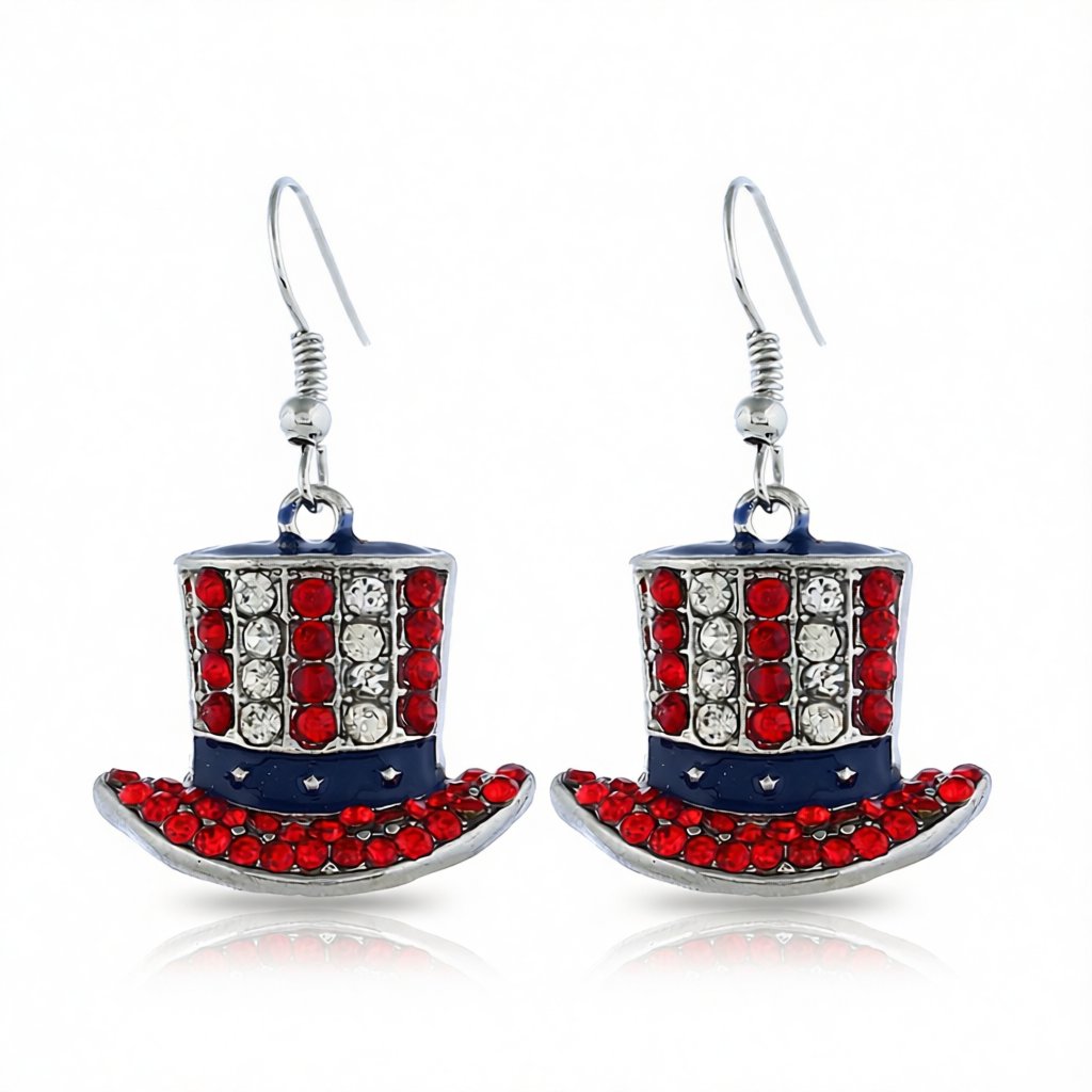 Red Cubic Zirconia and Silver-Plated Top Hat Drop Earrings, silver drop earrings for women, botanical inspired, side view