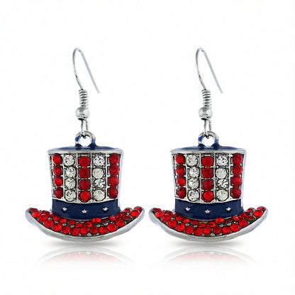 Red Cubic Zirconia and Silver-Plated Top Hat Drop Earrings, silver drop earrings for women, botanical inspired, side view