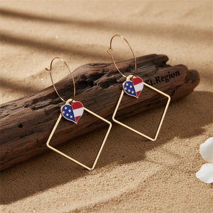 18K Gold-Plated American Flag Heart Hollow Drop Earrings - Street Region