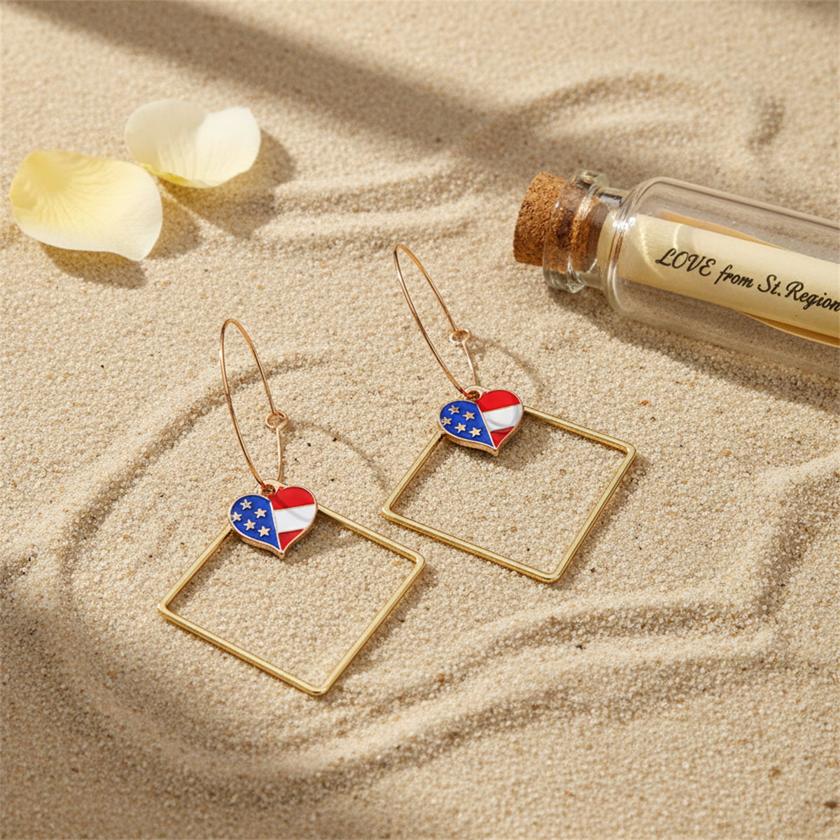 18K Gold-Plated American Flag Heart Hollow Drop Earrings - Street Region