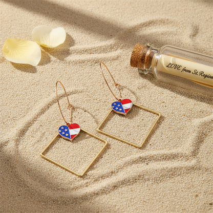 18K Gold-Plated American Flag Heart Hollow Drop Earrings - Street Region