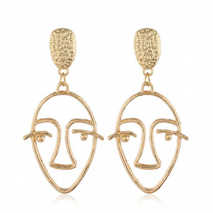 18K Gold-Plated Hollow Face Drop Earrings, gold drop earrings for women, dainty minimalist design, side view