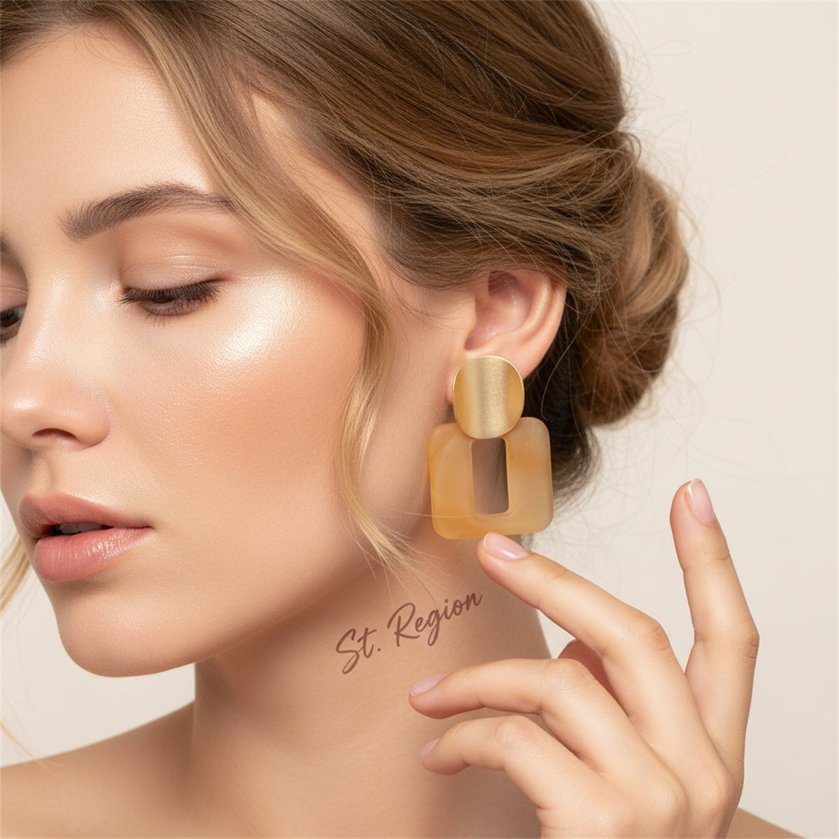 18K Gold-Plated Open Square Drop Earrings, gold drop earrings for women, vintage-inspired design, styled look
