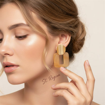 18K Gold-Plated Open Square Drop Earrings, gold drop earrings for women, vintage-inspired design, styled look