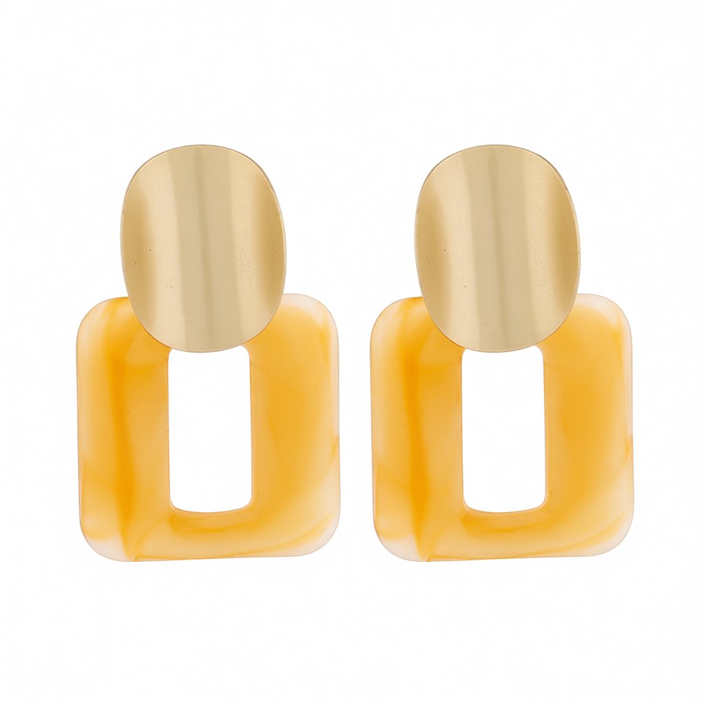 18K Gold-Plated Open Square Drop Earrings, gold drop earrings for women, vintage-inspired design, side view