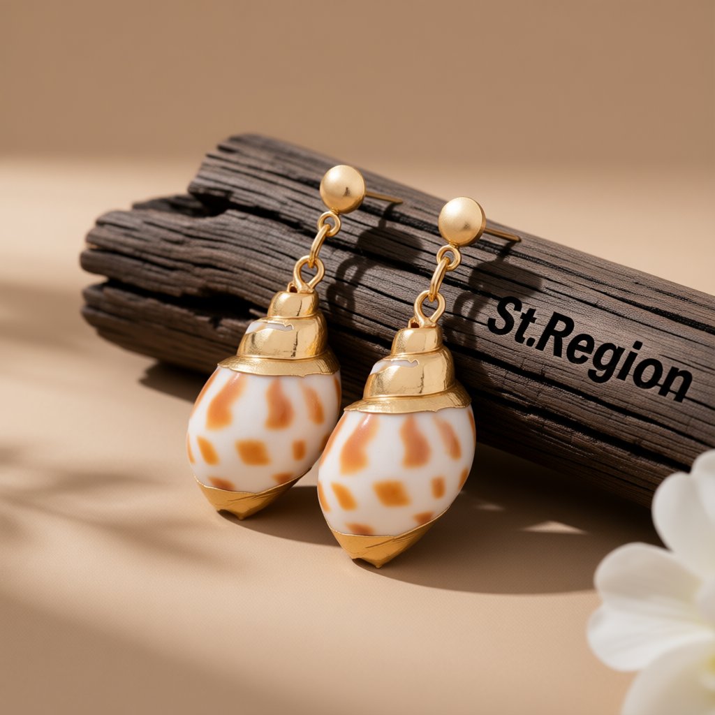 Shell and 18K Gold-Plated Drop Earrings, gold drop earrings for women, elegant gift for her, front view