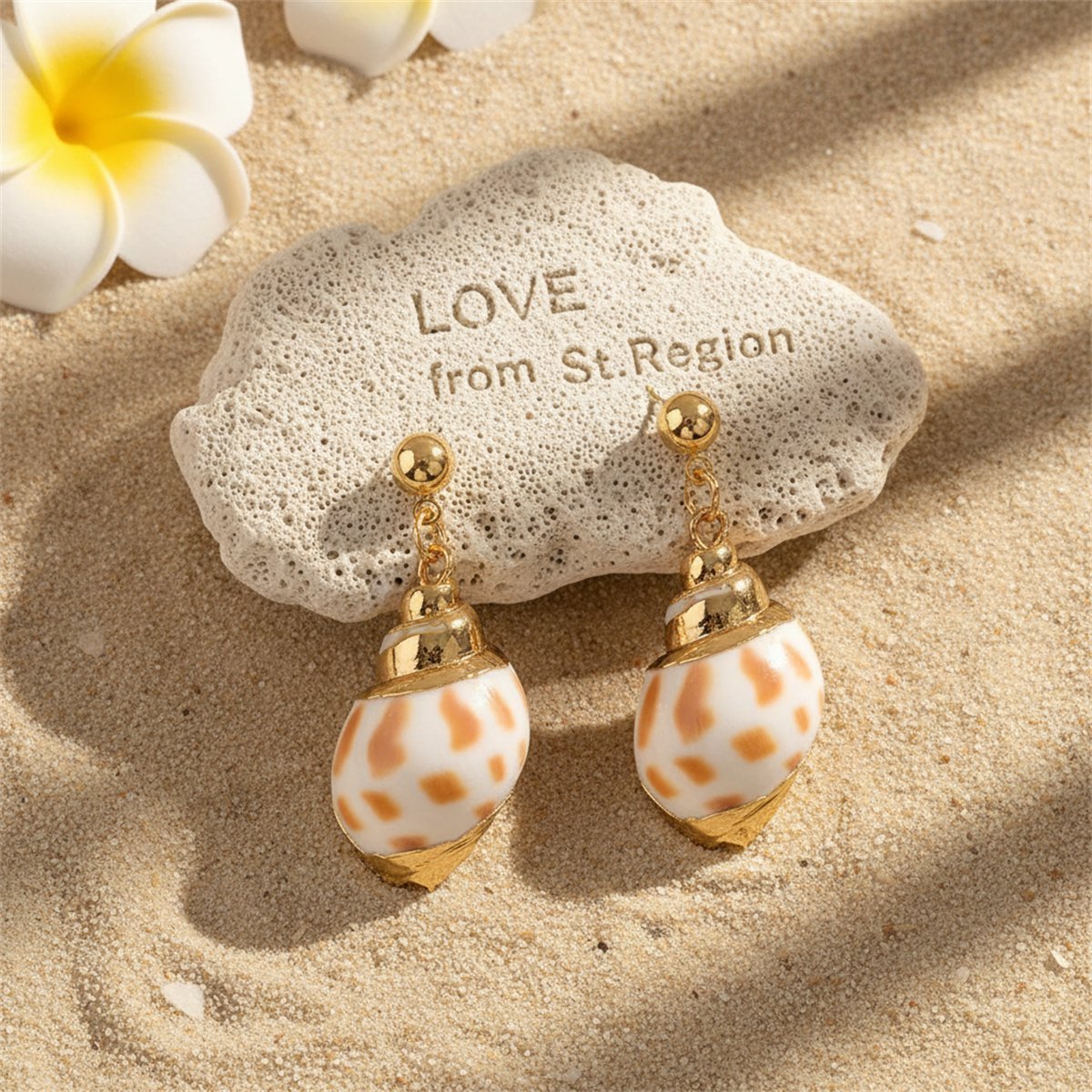 Shell and 18K Gold-Plated Drop Earrings, gold drop earrings for women, elegant gift for her, lifestyle look