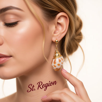 Shell and 18K Gold-Plated Drop Earrings, gold drop earrings for women, elegant gift for her, styled look