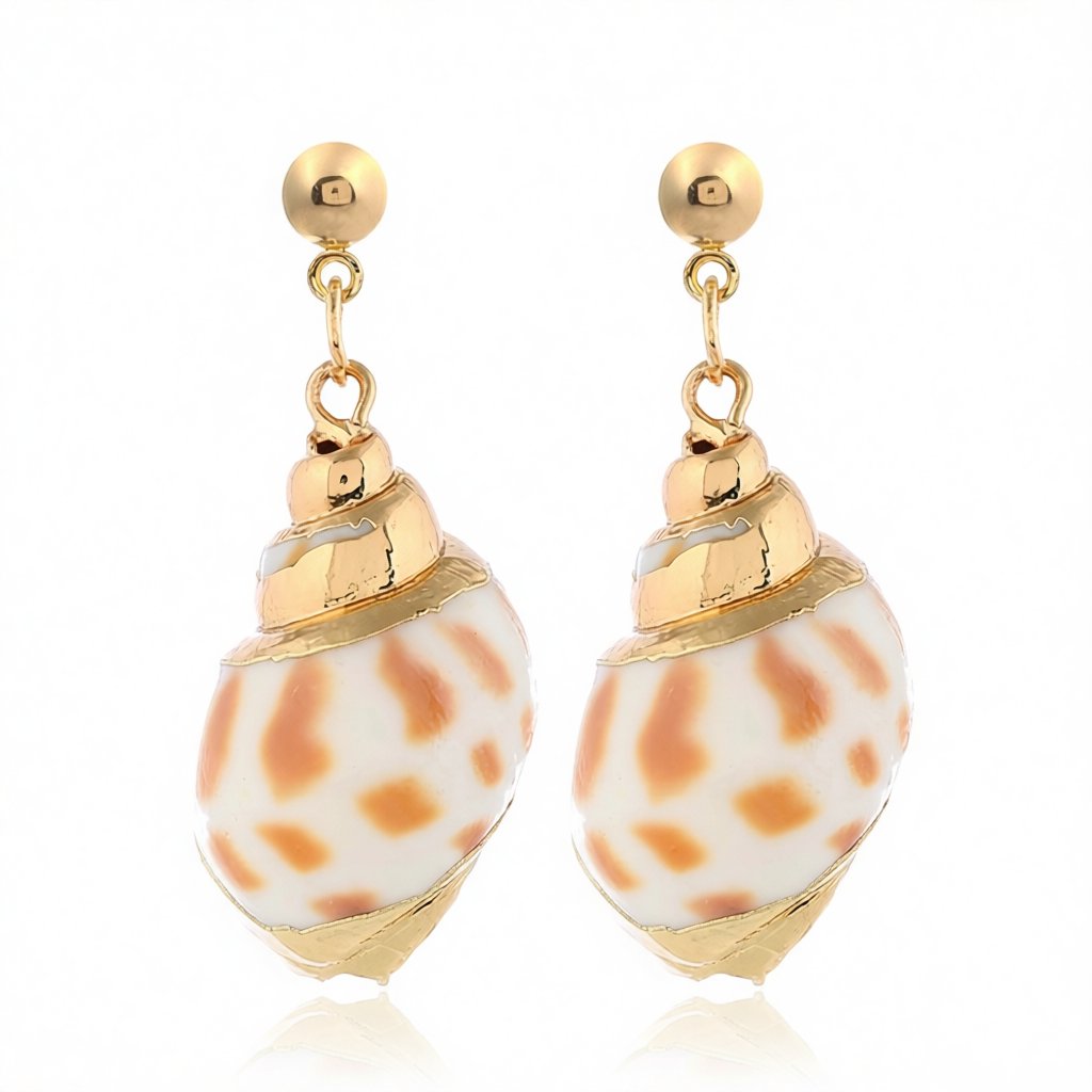 Shell and 18K Gold-Plated Drop Earrings, gold drop earrings for women, elegant gift for her, side view